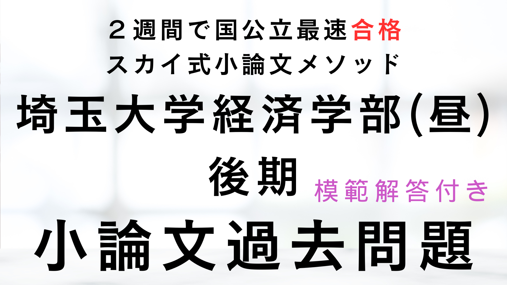 一般入試・後期】埼玉大学経済学部(昼) 小論文過去問題集 | 推薦入試の 