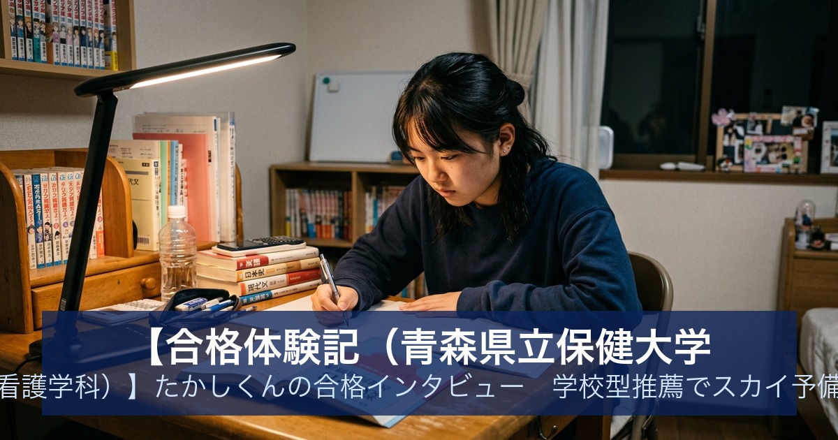 【合格体験記（青森県立保健大学 健康科学部看護学科）】たかしくんの合格インタビュー｜学校型推薦でスカイ予備校から合格