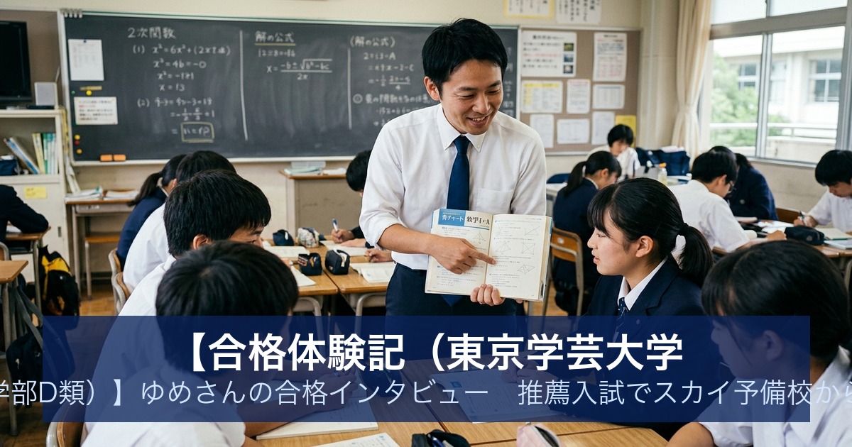 【合格体験記（東京学芸大学 教育学部D類）】ゆめさんの合格インタビュー｜推薦入試でスカイ予備校から合格