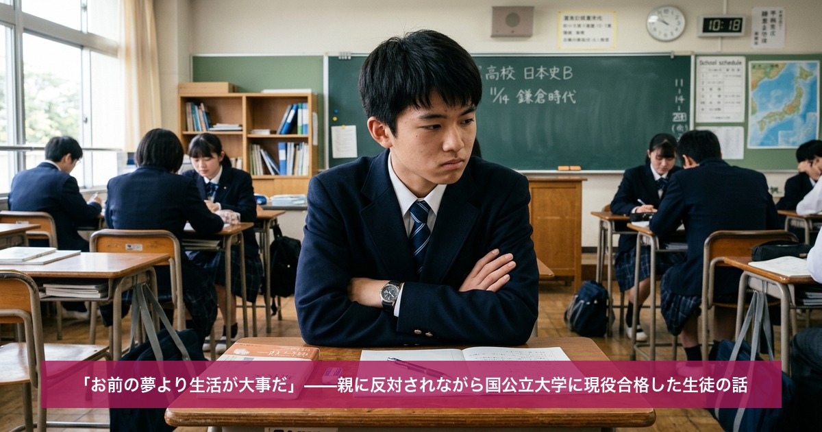 「お前の夢より生活が大事だ」——親に反対されながら国公立大学に現役合格した生徒の話